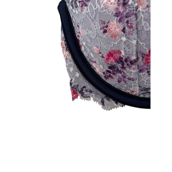 Victoria's Secret PINK Bra Womens Size 32D Blue Floral Unlined Push Up Lace - Picture 2 of 8